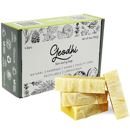 Handmade Vegan Cold Process Soap with Premium Essential Oils, Great for Acne, and Dry Skin - Set of 4 Both Women and Men Soap Bar-. (Avocado-Rosemary)