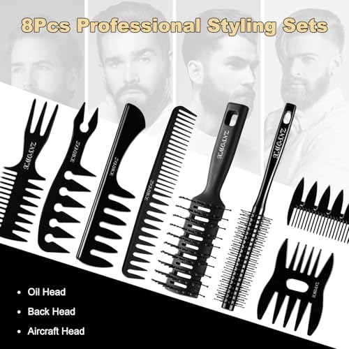 8pcs Hair Comb for Men Curly Hair Brush, Quiff Roller Brush for Adding Volume, Vent Brush Texture Comb Men Styling Comb Wide Tooth Design for Unique Styles at Salon or Home