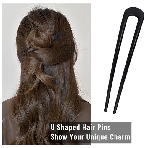 Black 6-Pack Metal French Hair Pins for Women U-Shape 3.9 Inch - Easy Styling