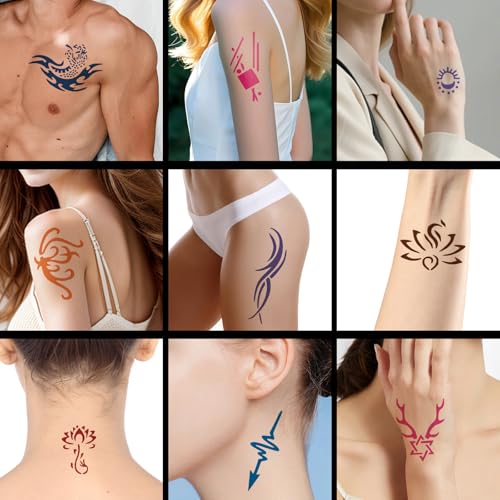 Temporary Tattoo Kit - 12 Colors Ink & 120 Stencils