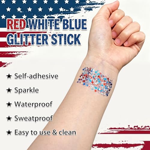 4th of July Glitter Stick - Red, White & Blue Body Glitter
