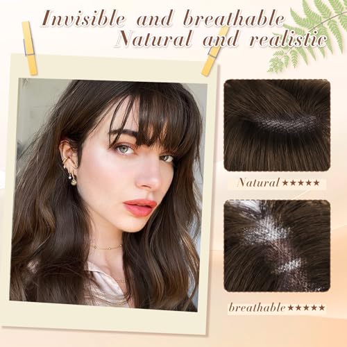 Vigorous Clip in Bangs Real Human Hair 360° Cover Bangs Hair Clip, Wipsy Bangs Reddish Brown Hair Clip on Bangs for Women (Mocha Brown)