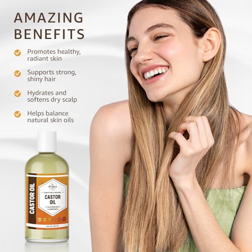 CASTOR OIL ( 16 oz ) Premium Cold Pressed Unrefined | 100% Natural Promotes Healthy Skin & Hair | Thickens Eyebrows Lengthens Eyelashes | Strengthens Nails Cuticles | Massage Oil | 16 FL OZ
