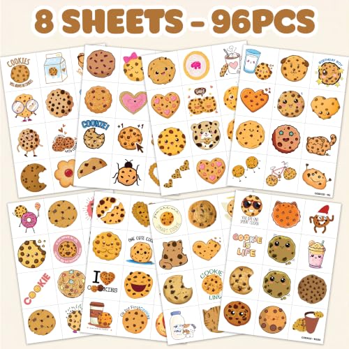 96PCS Cookie Temporary Tattoos - 8 Sheets Party Favors