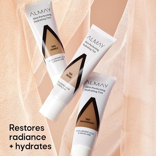 Almay Hydrating Liquid Foundation Tint, Lightweight with Light Coverage, Naturally Dewy Finish, Hypoallergenic, Dermatologist TestedFragrance Free, 130 Sand, 0.94 fl oz.