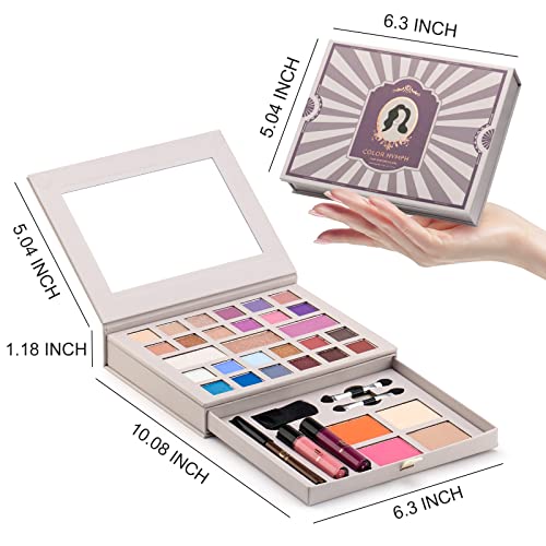 Color Nymph Makeup Kit for Women Full Kit Makeup Gift Set All in One Makeup Kit with 24 Colors of Eyeshadow, Makeup Brushes, Lip Glosses, Eyeliner Pencil, Mirror