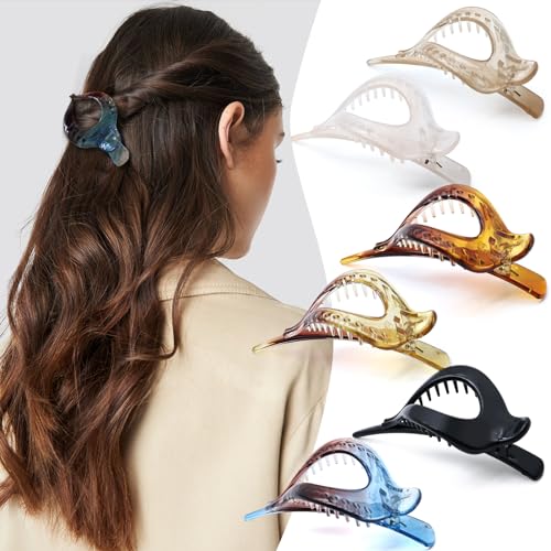 D 6PCS Flat Claw Clips - French Concord Flat Hair Clips for Women - Flat Hair Clips for Thick Hair - Alligator Hair Clips - Strong Hold Large Hair Barrettes for Women Girl