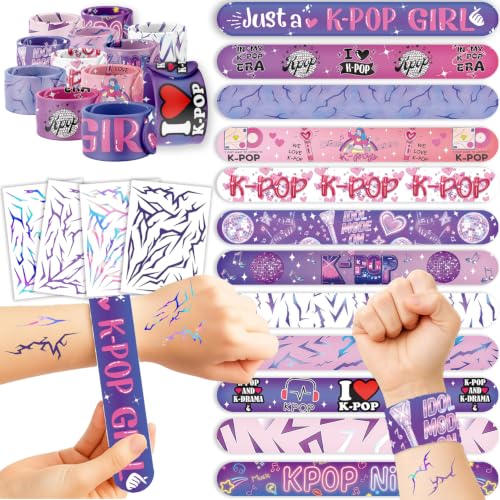 K-pop Party Favors Set - 74 Pcs Tattoos & Slap Bracelets