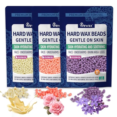 Hard Wax Beads for Hair Removal, 3lbs Wax Beans Kit- Perfect for Sensitive Skin, Bikini, Face,Leg, Eyebrow, Back, At Home Waxing Beads for Women Men (3pack)