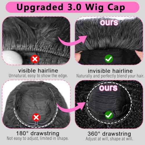 Half Wig Human Hair Water Wave Glueless Curly Half Wig Invisible Hairline 200 Density Seamless Flip Over Design for Beginners with Wear Go Headband Wigs for Women 18 Inch