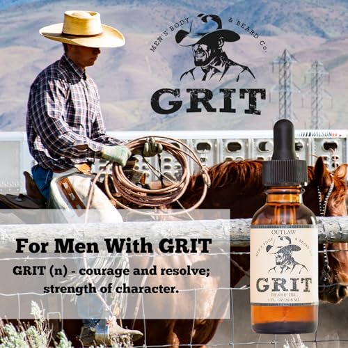 GRIT Outlaw Premium Beard Oil (1 Fl oz) | Coconut Oil, Vitamin E | Beard Oil for Grooming | Hydrating Conditioning Oils | Softens Brittle & Dry Facial Hair |