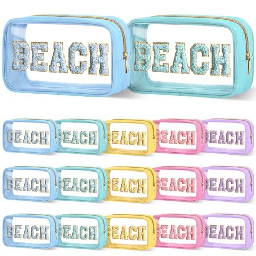 Clear Beach Makeup Bags 15-Pc Set Waterproof Chenille Letter
