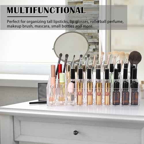 ELLDOO Rollerball Perfume Organizer, 44 Spaces Clear Acrylic Perfume Storage Holder Beauty Scent Holder, Essential Oil Storage Holder Organizer, Makeup Lipgloss Lipstick Display Case