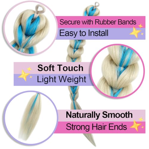 24in Blonde Blue Braided Ponytail Extension with Tie - CISINPO