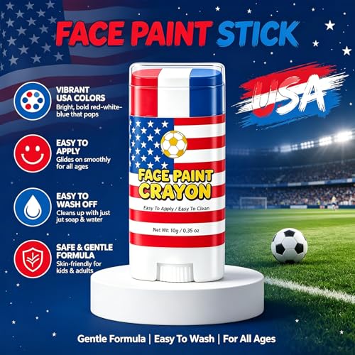 USA World Cup Face Paint Stick – Red White Blue, Easy Twist-Up Body & Cheek Paint