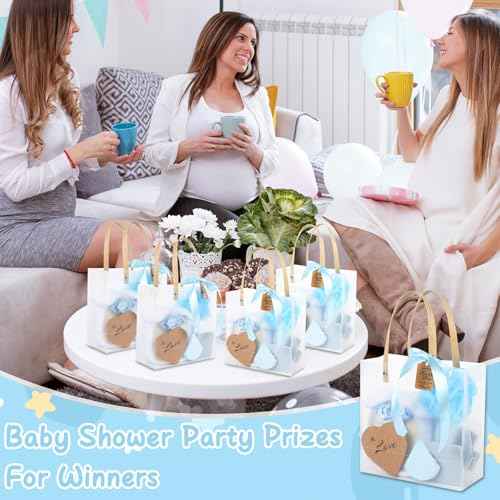 6 Sets Baby Shower Prizes for Game Winners Bath Sponges Heart Cork Coaster Headband Hair Brush Jewelry Box Compact Mirror Powder Puff Hair Tie Claw Gift Bag Bridal Shower