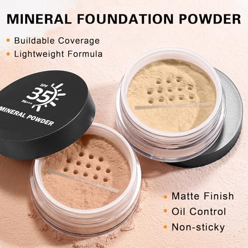 Mineral Foundation Powder,SPF 35,Lightweight Mineral Sunscreen Powder for Face,Reduces Shine,Talc Free Foundation,0.35 oz,01 Fairly Light