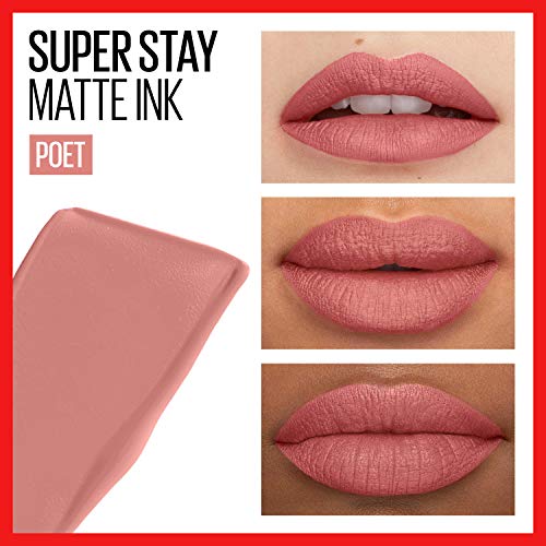 Maybelline Super Stay Matte Ink Liquid Lipstick Makeup, Long Lasting High Impact Color, Up to 16H Wear, Poet, Light Rosey Nude, 1 Count