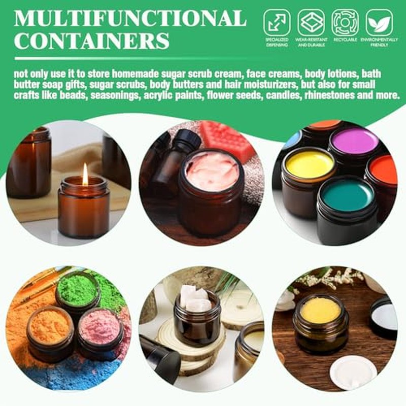 120Pc Amber Glass Jars with Lids & Liners for Cosmetics