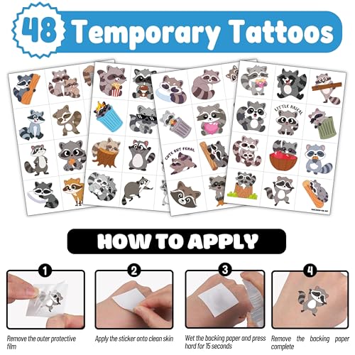 72-Piece Raccoon Party Favors Set - Balloons & Tattoos