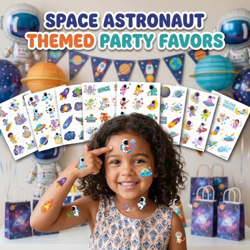 96 Pre-Cut Space Temporary Tattoos for Kids