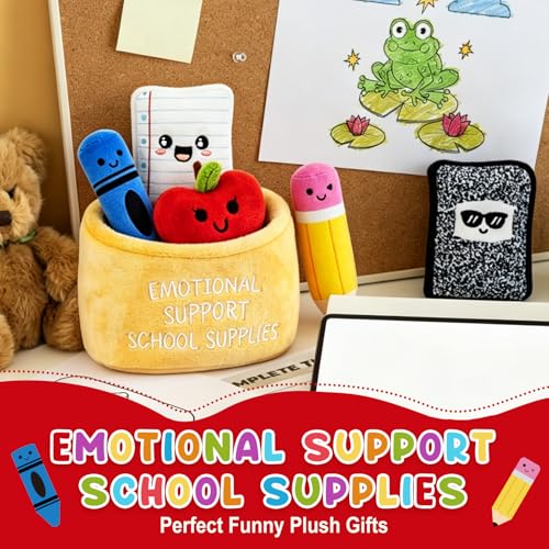 6-Piece Plush Stationery Set with Storage Basket - Classroom Decor