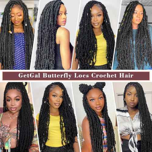 24 inch Butterfly Locs Crochet Hair Pre Looped Distressed Faux Locs Crochet Hair for Black Women 6 Packs Butterfly Soft Locs Natural Hair Extension(24inch,1B)