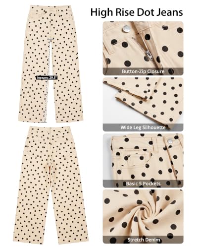Grapent High-Waisted Wide Leg Polka Dot Denim Jeans for Women