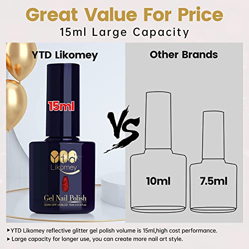 YTD Likomey Reflective Glitter Gel Nail Polish,15ml Galaxy Berry Red Flash Diamond Shimmer Gel,Sparkly Shiny Salon Home Nail Art Manicure UV Gel Varnish,SZ232