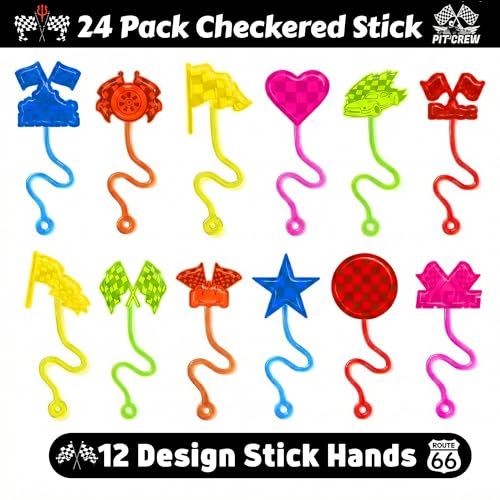 48pc Checkered Party Favors - Stick Hands & Temporary Tattoos
