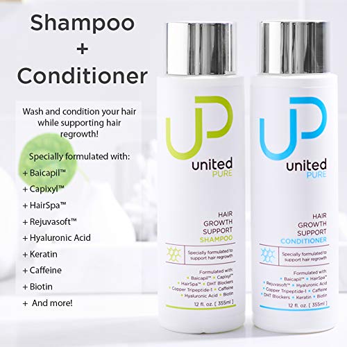 United Pure Hair Growth Support Shampoo, 12 Oz Bottle | DHT Blocking Anti Hair Loss | w/Baicapil, Capixyl, HairSpa, Biotin | Hyaluronic Acid, Keratin, Copper Tri-Peptide 1 & More