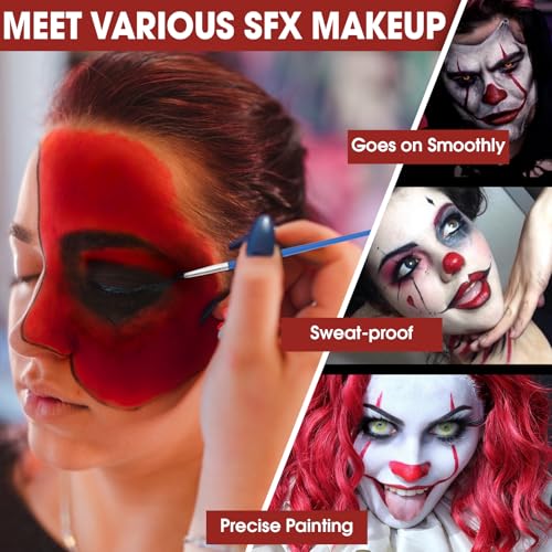 Face & Body Paint Kit - 3 Colors (Black, White, Red) + Brushes & Sponges