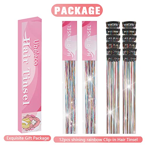 Rainbow Hair Tinsel Clip-In Extensions 20.5 Inch 12 Pack