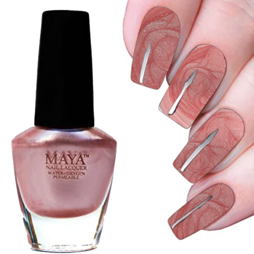 MAYA Cosmetics Halal Breathable Quick Dry Nail Polish, Vegan and Cruelty Free, Oxygen & Water Permeable Nail Lacquer, Non Toxic Gentle On Nails, Petallic Tea Pink