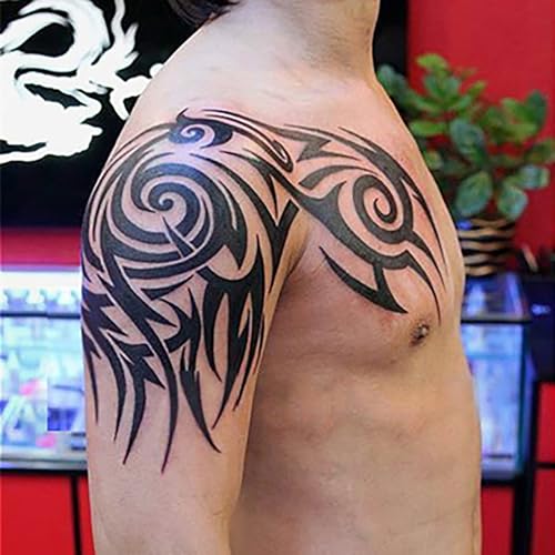 Large Tribal Temporary Tattoos, Big Totem Tattoo Stickers for Men Guys Waterproof Arm Fake Tattoo for Rave Party Makeup, 6-Sheet