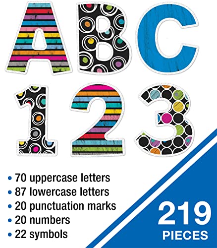 Carson Dellosa 219-Piece 4 Inch Colorful Chalkboard Cutout Letters for Bulletin Boards, Numbers, Punctuation & Symbols, Multi-Pattern Bulletin Board Letters, Classroom Letters for Bulletin Board