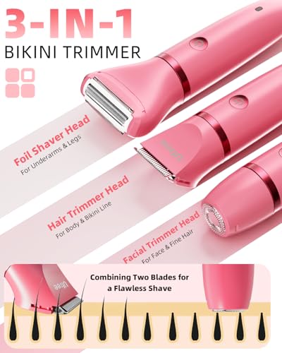 Ufree Rose Red 3-in-1 Women's Bikini Trimmer & Electric Razor Kit