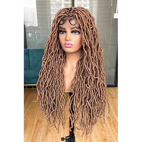 Annivia 32Inch Full Double Lace Box Braided Wigs for Black Women Faux Locs Square Knotless Wigs with Baby Hair Long Dreadlock Wig Natural Black Hand-braided Synthetic Twist Lace locs Wig Blonde