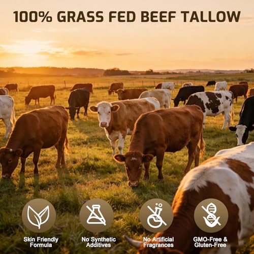 Beef Tallow for Skin, Tallow and Honey Balm, 100% Organic Grass-Fed Beef Tallow Face Moisturizer with Raw Honey & Jojoba Oil, Whipped Tallow Balm for Face Body Deep Nourish Soothe Dry, Sensitive Skin