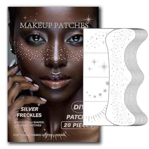 20 Pcs Silver Glitter Freckles,20 Pcs Face Gems with 4 Shapes - Sparkling Self-Adhesive Face Jewels for Festival, Rave & Party Makeup - Waterproof Face Glitter Patches for Women & Teens