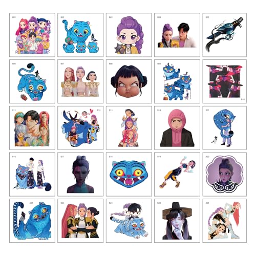 50pcs K.POP Demon Hunters Temporary Tattoos Korean Idol Cartoon Body Tattoo, Birthday Party Favors DIY Activity Supplies for Kids