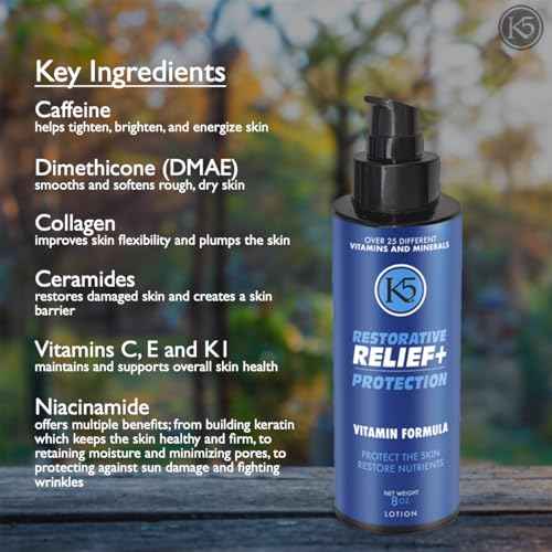 K5 Restorative Relief+ Protection ? Age-Defying, Moisturizing Cream ? Made in USA ? Vitamins, Collagen and Niacinamide, 8oz