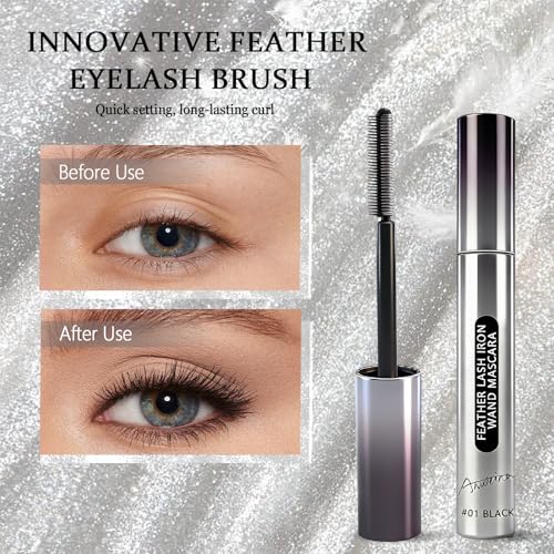 2PCS Iron Wand Mascara, Feather Lash Iron Mascara, Metal Mascara Wand, 3d Curling Eyelash, Added Fiber, Natural Length Slim Volume Building, Long-Lasting Smudge-Proof