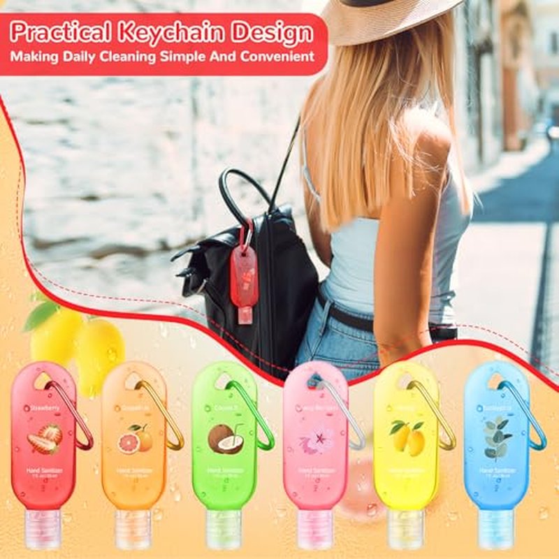 24 Pack Scented Hand Sanitizer Keychain - 1 oz Bulk Travel Size