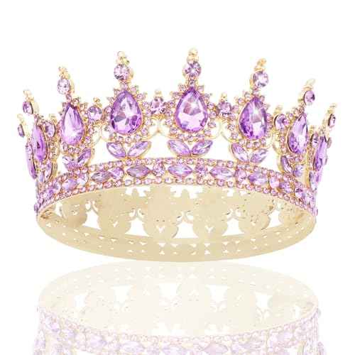CAVETEE Crystal Crowns for Women Full Round Queen Tiara for Women Bridal Wedding Prom Princess Birthday Decorations Birthday Crown Cake Topper