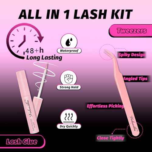 Veleasha Lashes D Curl Fluffy Eyelashes Cat Eye Lashes 5D Volume False Lashes Kit with Lash Glue and Tweezers 10 Pairs Soft False Eyelashes Luxury Fake Eyelashes Wispy Look Like Extensions (D15 Kit)
