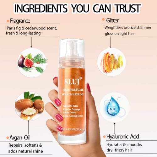 SLUJ Hair Perfume for Women 55ml with Shimmer, Heat Protection & Argan Oil