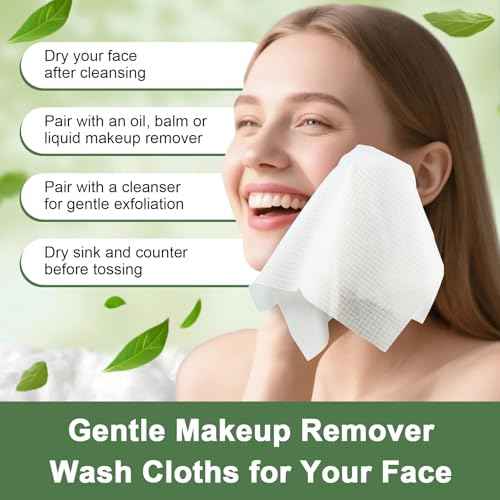 Face Towels Disposable, 12¡± x 10¡± Biobased Facial Towelettes, Large Soft & Thick Dry Wipes for Gentle Skincare, Face Washing & Makeup Removal, Lint-Free Clean Facial Towels, 50 Count