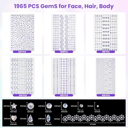 Face Gems Self-Adhesive Rhinestones, 1965pcs Holographic