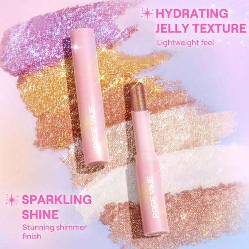 Glitter Crystal Jelly Glaze Stick - Long Lasting Shimmer Eyeshadow & Eyeliner Pencil, Waterproof & Smudge Proof, Easy to Blend for Natural or Glam Makeup Looks (01#ROSY GEM)